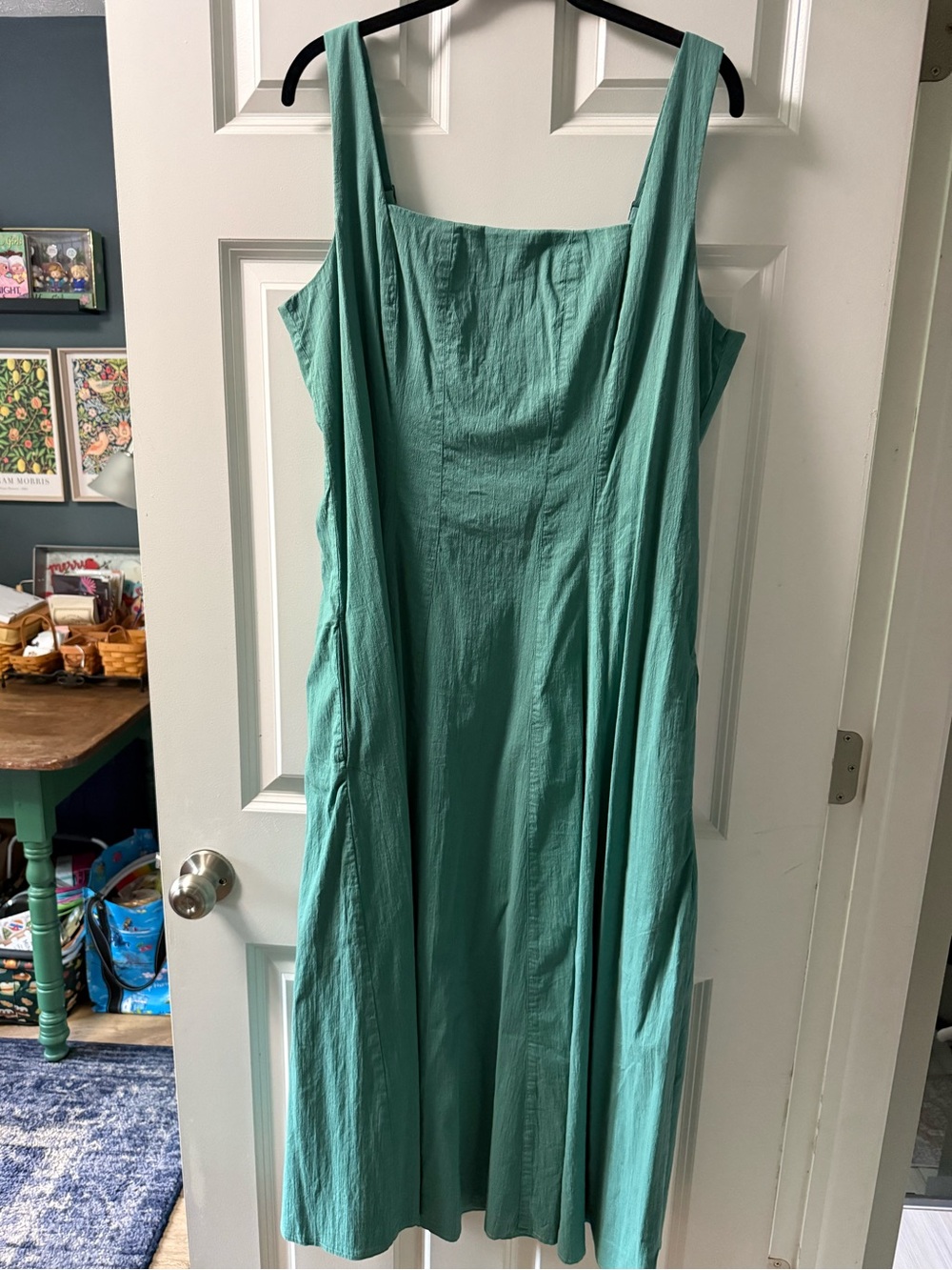Abercrombie & Fitch Teal Square-Neck Midi Dress